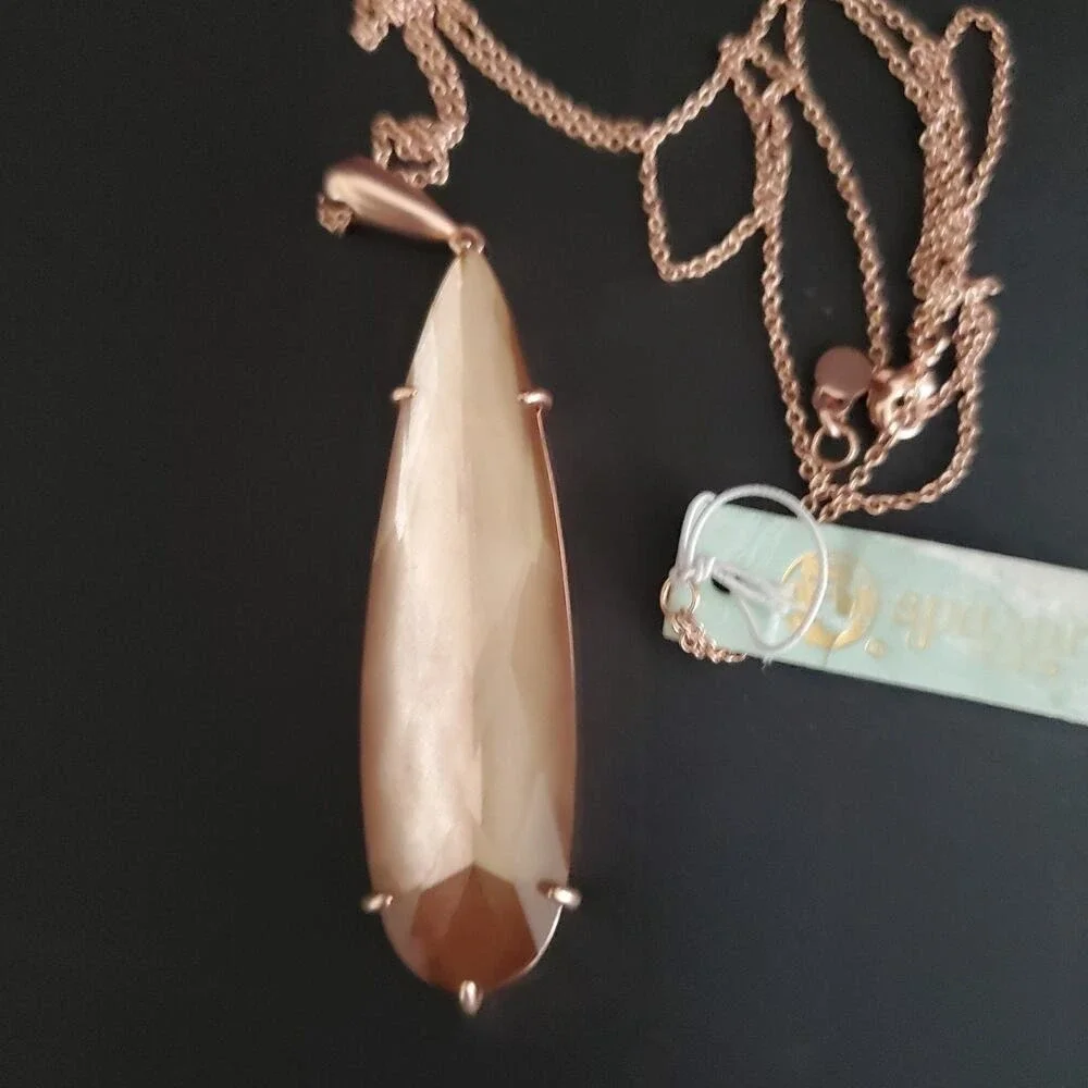 Spartina 449‎ Mermaid Glass Rose Gold Champagne Faceted Teardrop Pendant Long